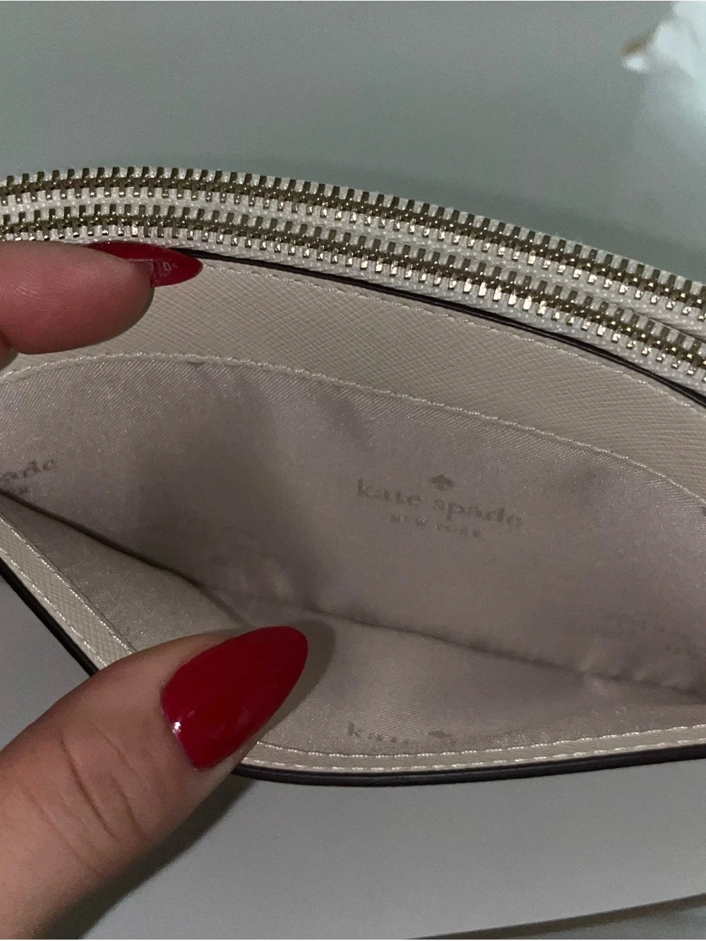 Kate Spade New York Cream Leather Wristlet Clutch